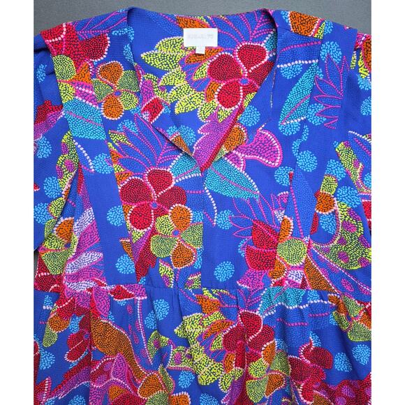 Sugar Lips Dress Size XL Bold Colorful Artwear Floral Puff‎ Sleeves Textile Art - Picture 2 of 9